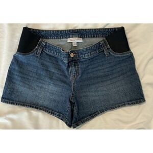 Isabel Maternity Midi Jean Shorts Size 12 Blue Pockets Elastic Waist‎